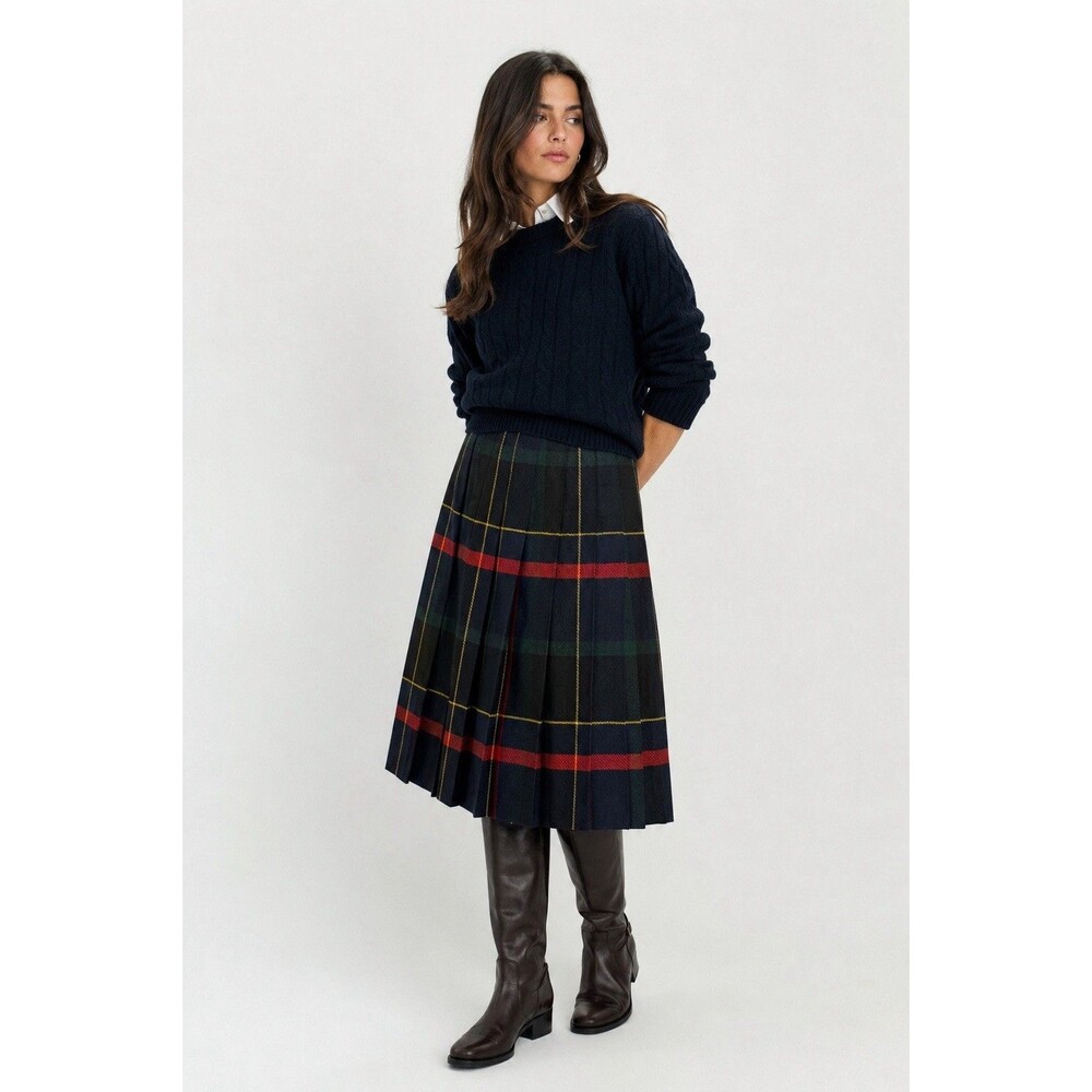 Vintage C.S. Petites by Copley Square Plaid Pleated Midi Skirt Made in USA Wool